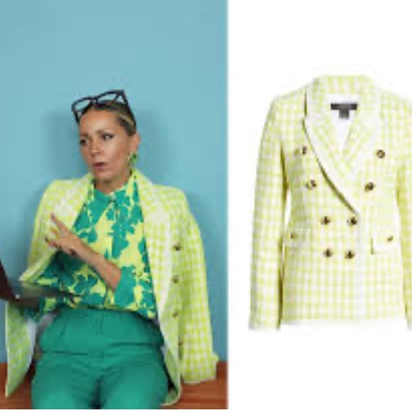 Halogen x Atlantic-Pacific Neon Green Tweed Blazer Jacket Size 10 NWOT - Picture 1 of 14